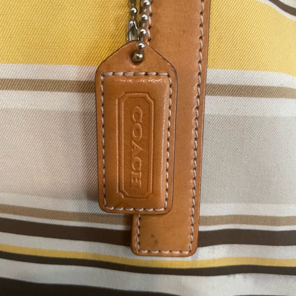 Coach Leather Canvas Striped Brown Yellow & Tan Satchel Bag - Picture 6 of 9